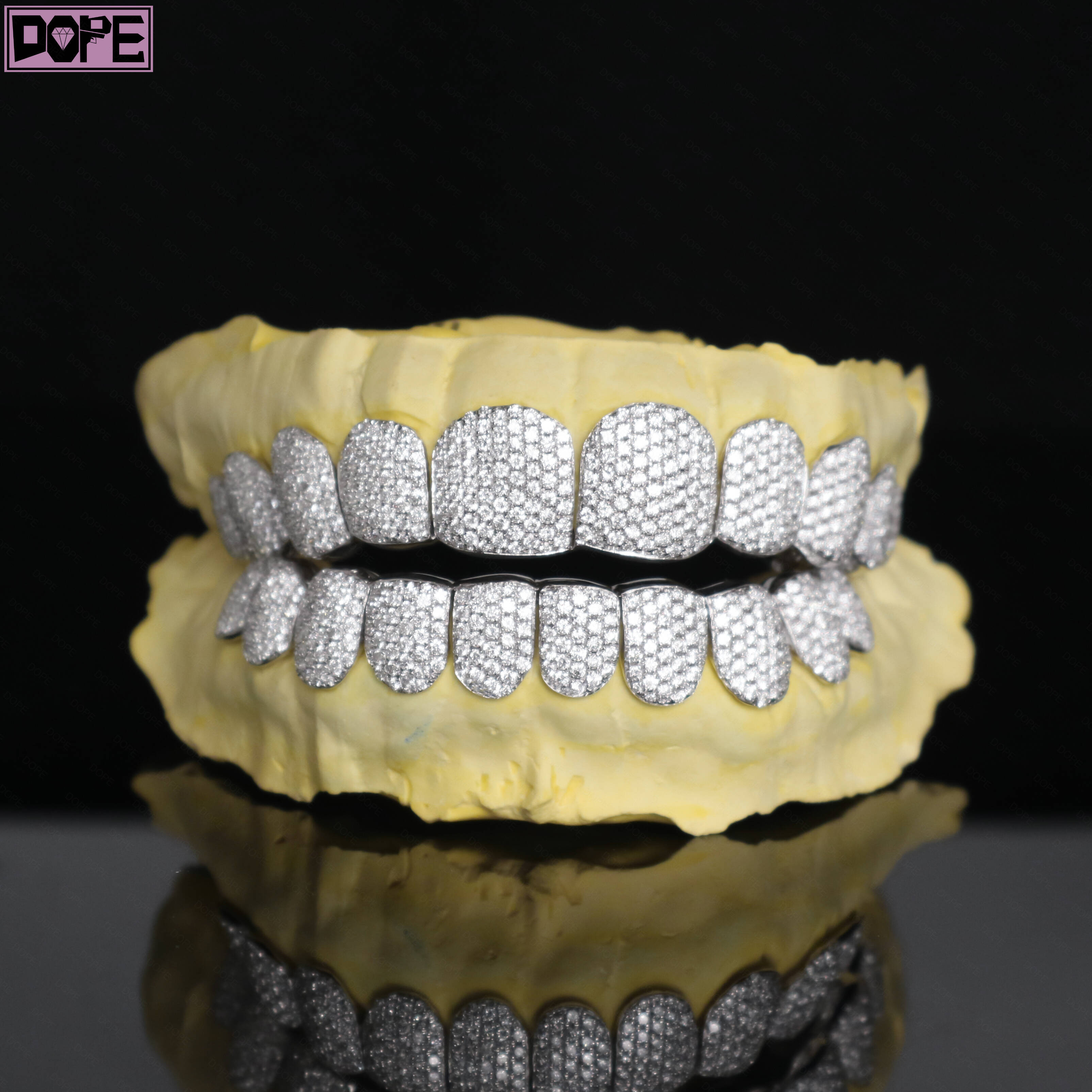 Hiphop Grillz Custom Teeth Iced Out VVS Lab Grown Diamond 925 Silver 10 Top 10 Bottom Diamond Grillz
