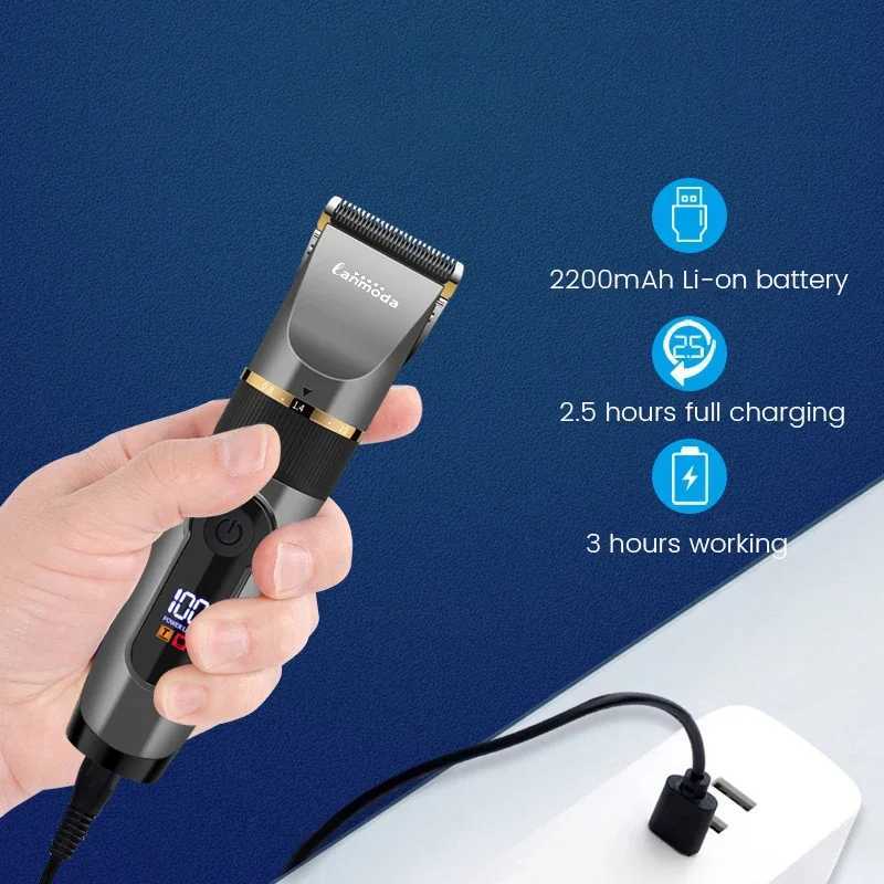 Professional Hair Clipper Rechargeable Electric Trimmer For Men Beard Kids Barber Cutting Machine Haircut LED Screen WaterproofT251120
