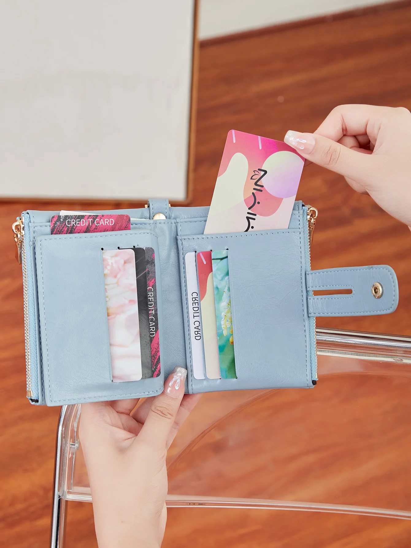 Simple Womens Small Wallet RFID Shielding Trifold Double Zipper Womens Card Holder Large Capacity Short Wristlet Wallet ClutchW251120