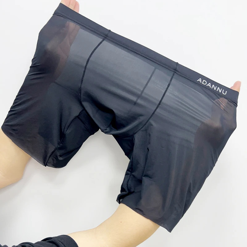 Adannu Summer Ice Silk Mens Underwear Sexy Transparent Gay Boxing Ultra Thin Sports Sissy 250417