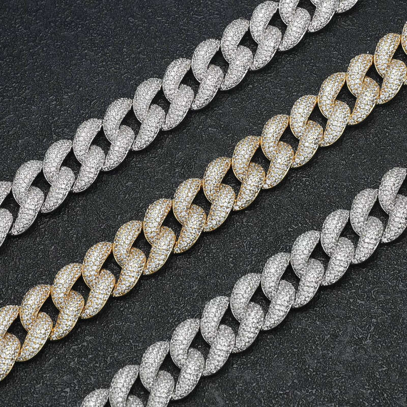 for Men and Women, 15mm Pure Sier Cuban Chain with Ice-Cold Silicone Stone
