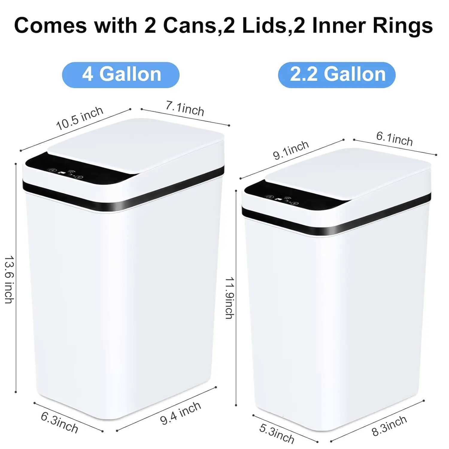 2 Pack 12L 18L Bathroom Automatic Trash Can Touchless Motion Sensor Garbage Can with Lid for Bedroom living Room Kitchen White C251120