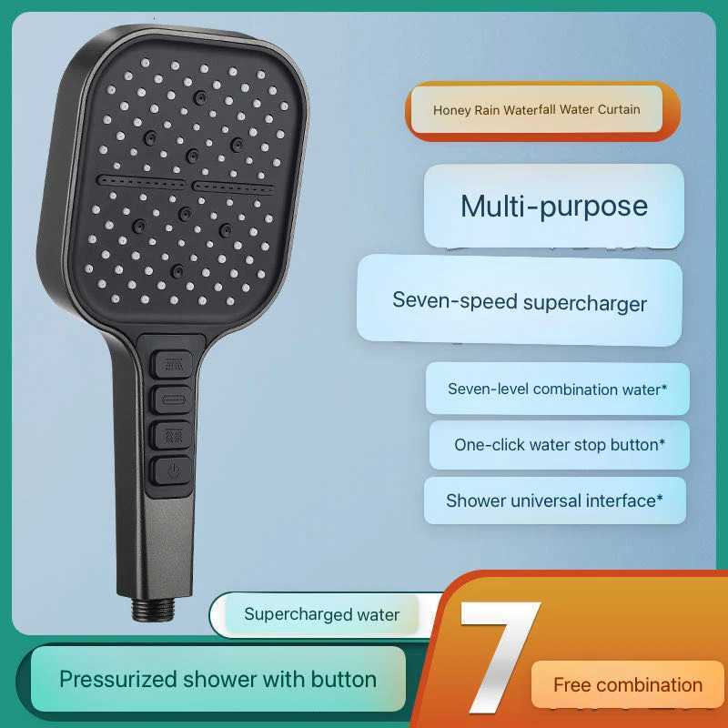 Modern 7 mode shower head High pressure Heavy rain Key Stop portable supply bathroom faucet accessory setM251120