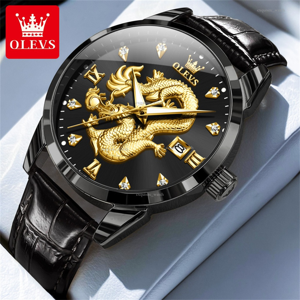 OLEVS Designer Men's Outdoor Golden Dragon Watches Steel Band Watches Luminous Waterproof Quartz Watches Luxury Watches Free Delivery And Wholesa