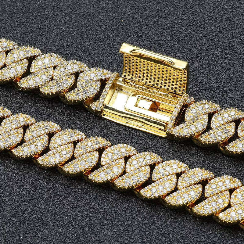 NUOYA Custom Iced Out Dia Hip Hop Fashion Jewelry Sier Plated 14MM Miami Cuban Link Bracelet