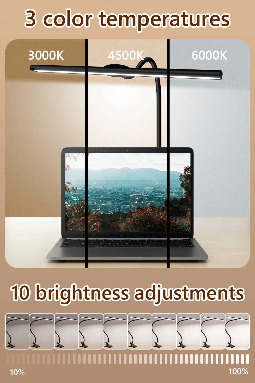 Desk Lamp LED Dimmable 10W 40CM Desk Lamp Clampable Eye Protection Clamp Light 3 Colour Temperature10 Brightness M251120