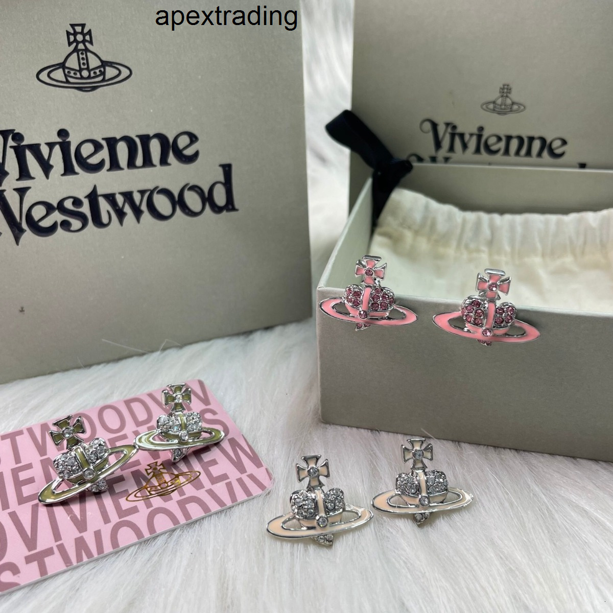 Vivienme''viviennenlies Designer Westwood Neclace Jewelry Empress Dowager Cixi Full Diamond Dropping Glue Love Saturn Earrings Female Personalized Enamel He 4MSS