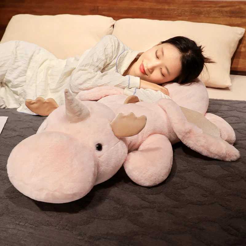 1pc 70-150cm Giant White Dragon Plush Toy With Unicorn Horn Flying Wings Dragons Dinos Hug Throw Pillow Dinos Nap Sleeping Gift G251120