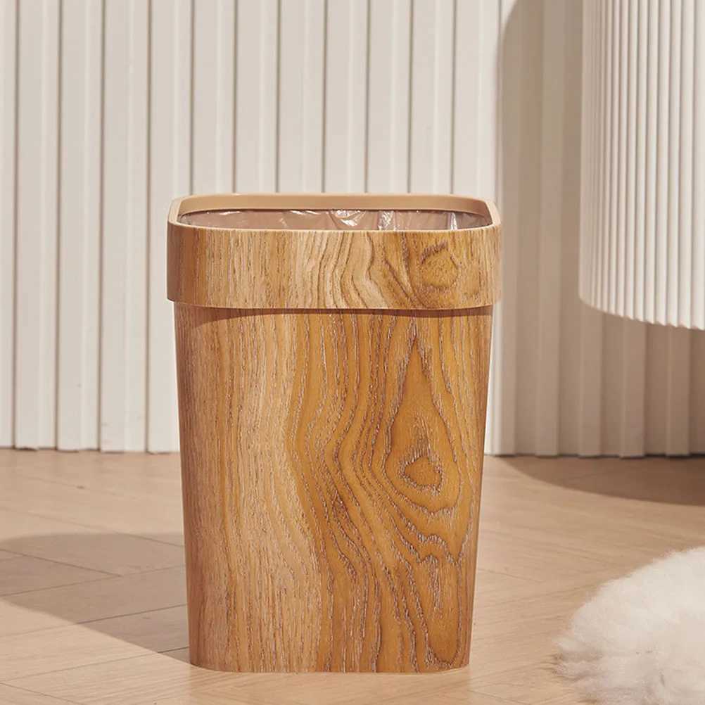 Wood Grain Pattern Plastic Trash Can Large Capacity Garbage Bin For Bedroom Living Room Office Simple Design Household Waste C251120