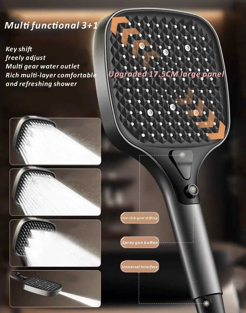 New 175CM Big Panel 4 Modes Adjustable Shower Head High-pressure Water-saving Shower Mixer Nozzles Bathroom AccessoriesM251120