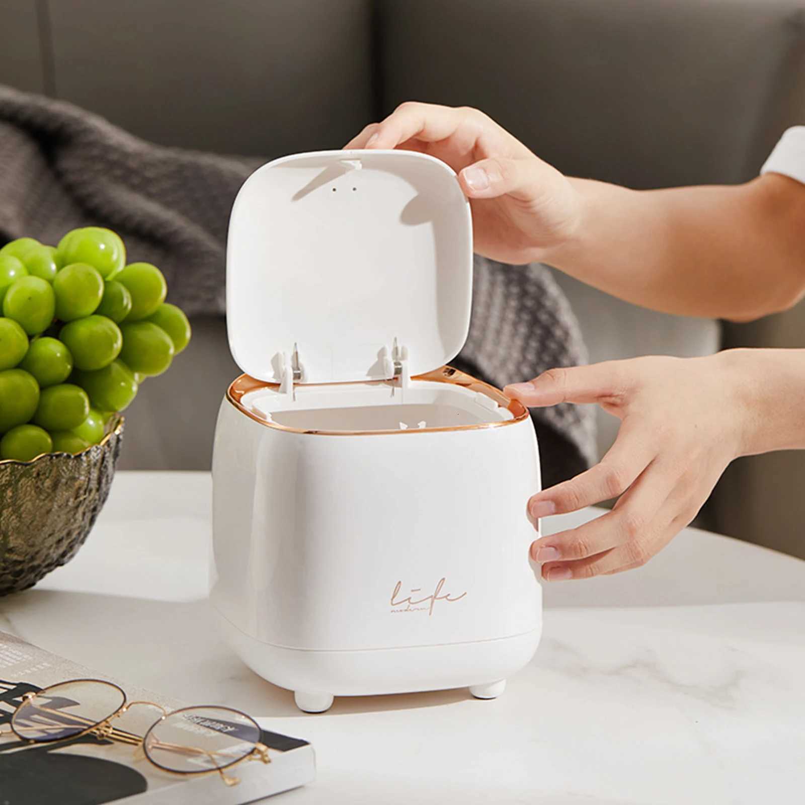 Light luxury press desktop trash can flip small desktop trash can suitable for office home car C251120