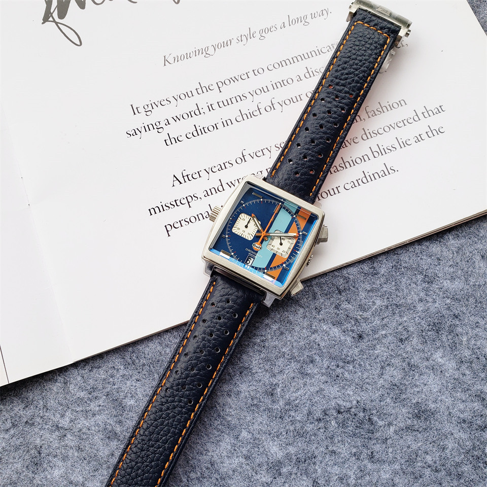 AAA Men's F1 Monaco Bay Oil Joint-Label - Belt Watch - Black Orange Line - Quartz Movement Men's Watch