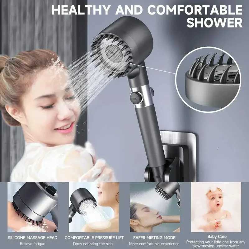 High-pressure shower head with switch massage function and multiple modes includes a 15-meter hose and bracket removes chlorineM251120
