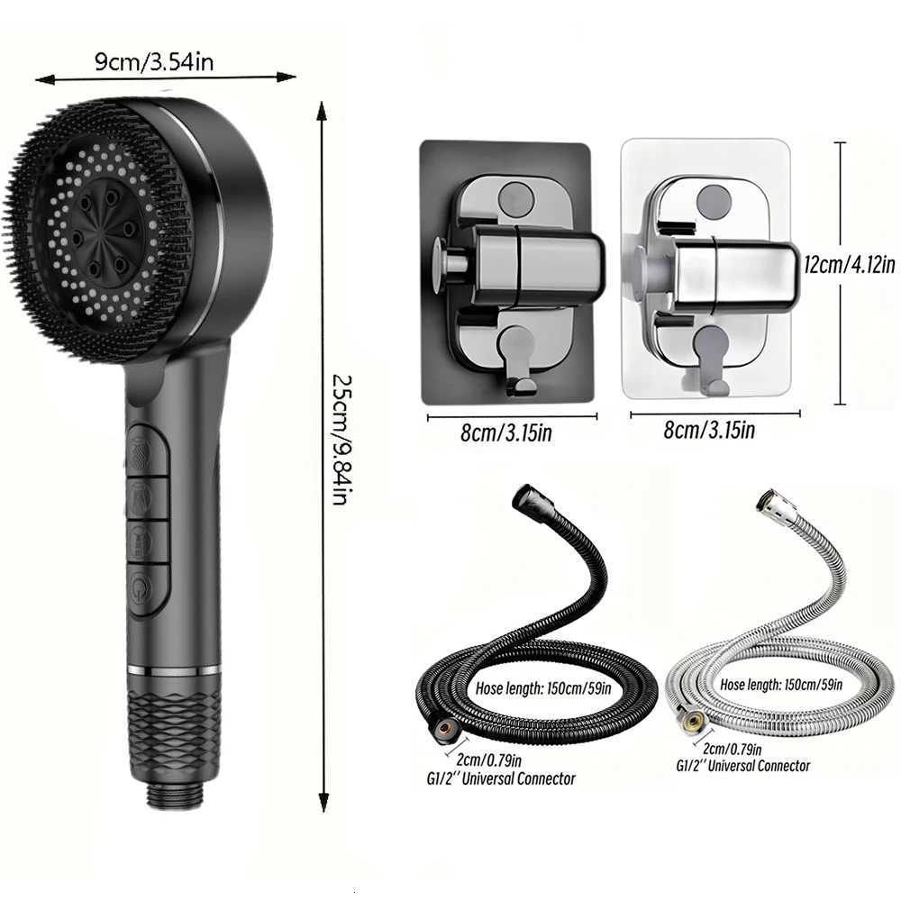 4 Modes Pressurized Shower Head Thickened ABS Handheld Filter Showerhead with Silicone Brush One-Key Stop Water Shower NozzleM251120