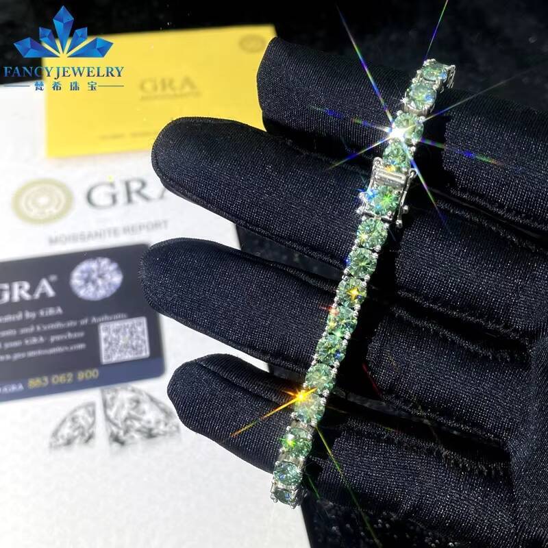 Gra Certified Moissanite Tennis Bracelet Chain Pass Diamond Tester 925 Silver 3mm 4mm Womens Blue Green Moissanite Tennis Chain