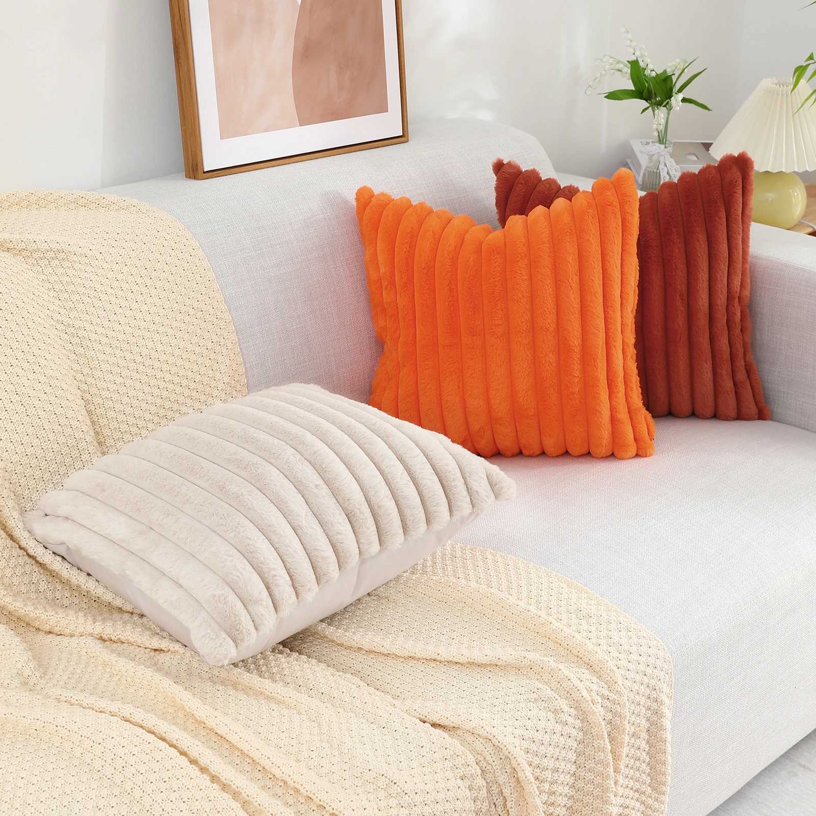 Pillow Case Homaxy Plush Cover 50x50cm Soft Fluffy Striped Cushion Cover 40x40 Luxury case Home Decorative Case For Sofa C251120