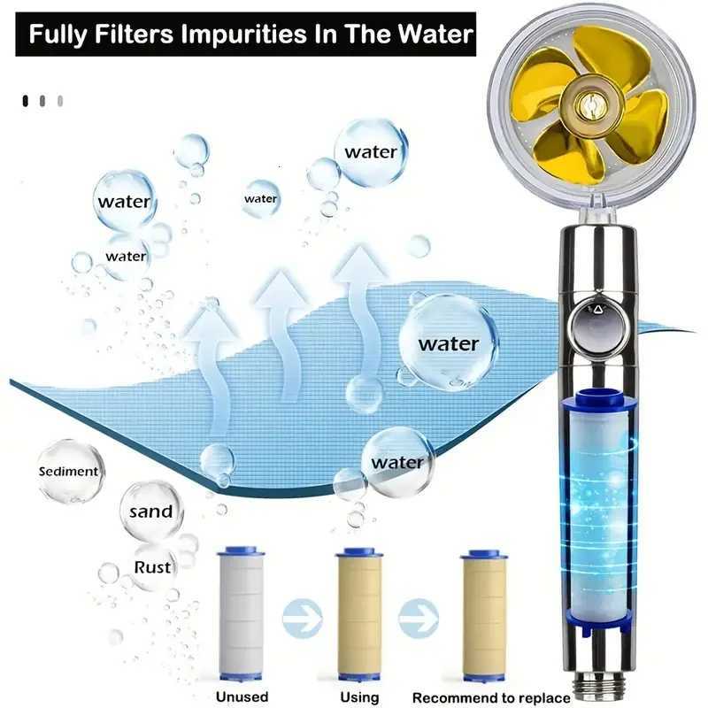 360 Handheld Rotating Turbine Fan Shower Head High Pressure Water Saving Spray Shower Filter Bathroom AccessoriesM251120
