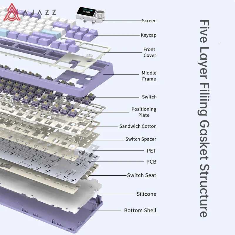 Ajazz Ak870 RGB Gaming Mechanical Keyboard Hot Swap 84 Keys Wireless 24G Wired Keyboards TFT FOR Desktop Laptop PC Y251120