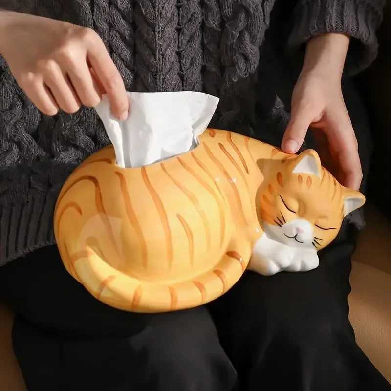 Cat Tissue Box Ceramic Paper Drawer Entrance Cabinet Water Bar Counter Living Room Coffee Desktop Creative Decoration Ornaments C251120