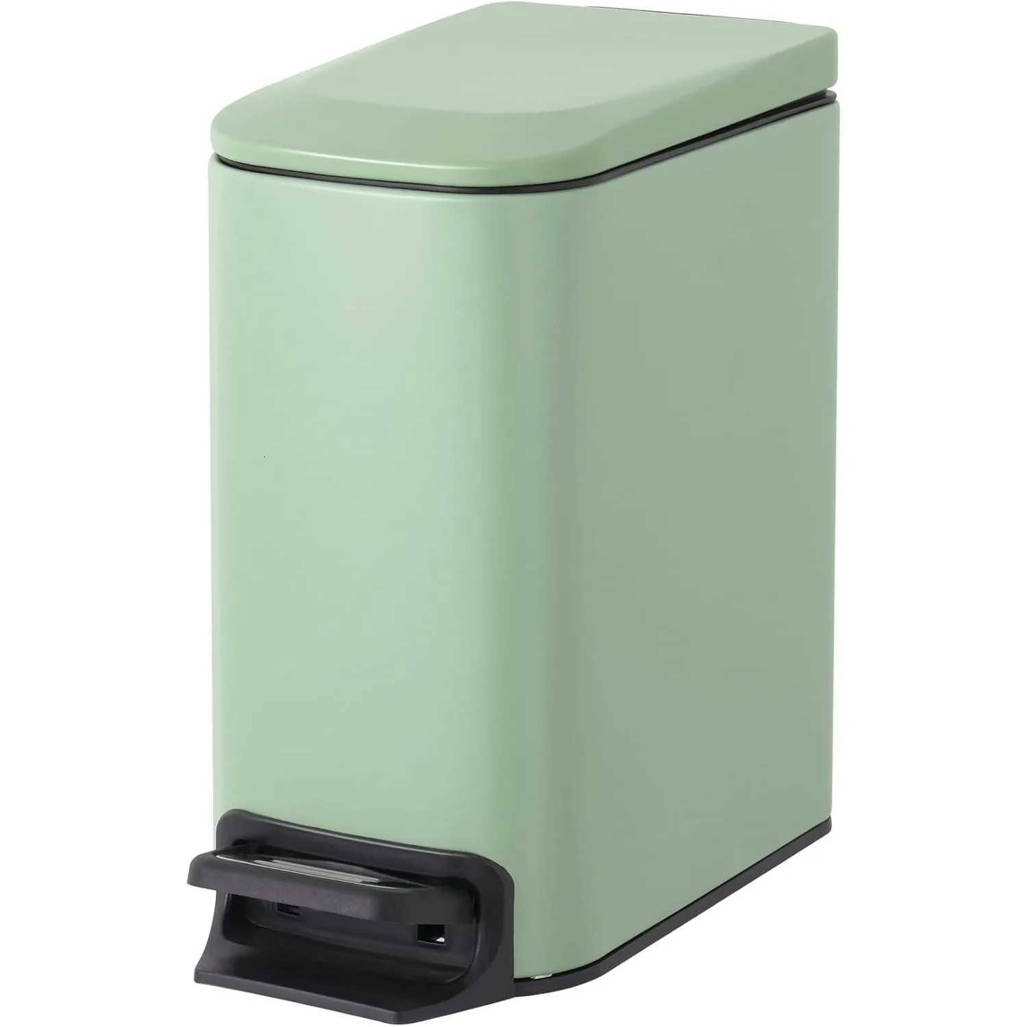 Small bathroom trash can with lid soft lid foot pedal 6 liters/16 gallons stainless steel matte green C251120