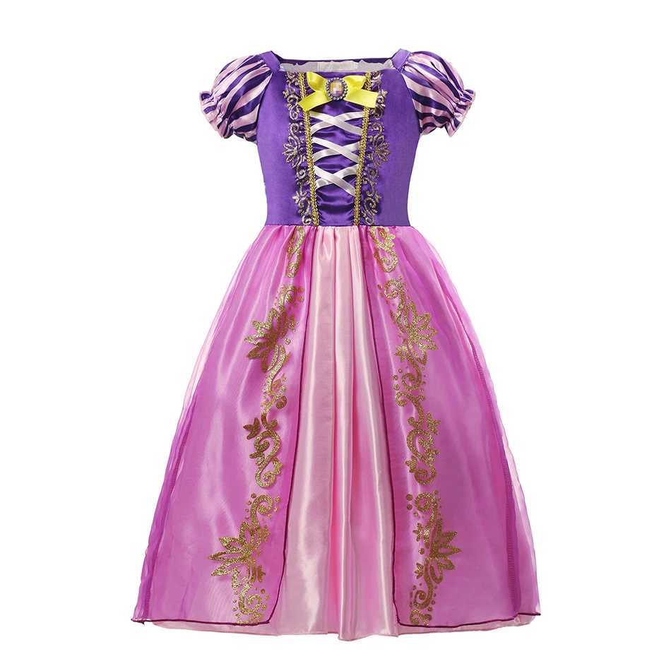Disney Childrens Princess Dress Girl Rapunzal Snow White Dress Childrens Christmas Role Play Belle Aurora Birthday Party DressXJ250420