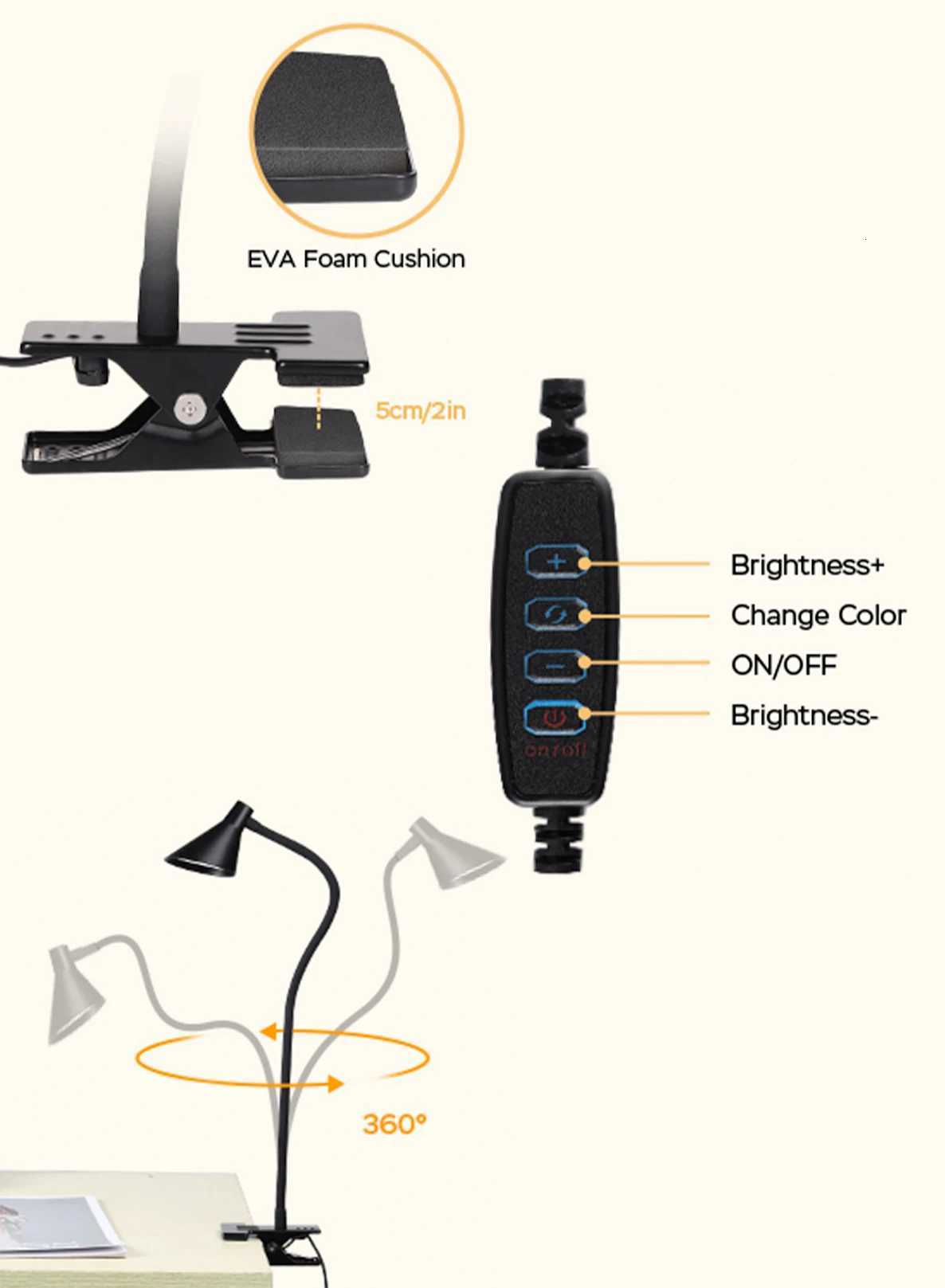Reading Light USB Clamp Lamp for ChildReading Book in Bed at Night LED Small DeskLamp with Adjustable Gooseneck Clip M251120
