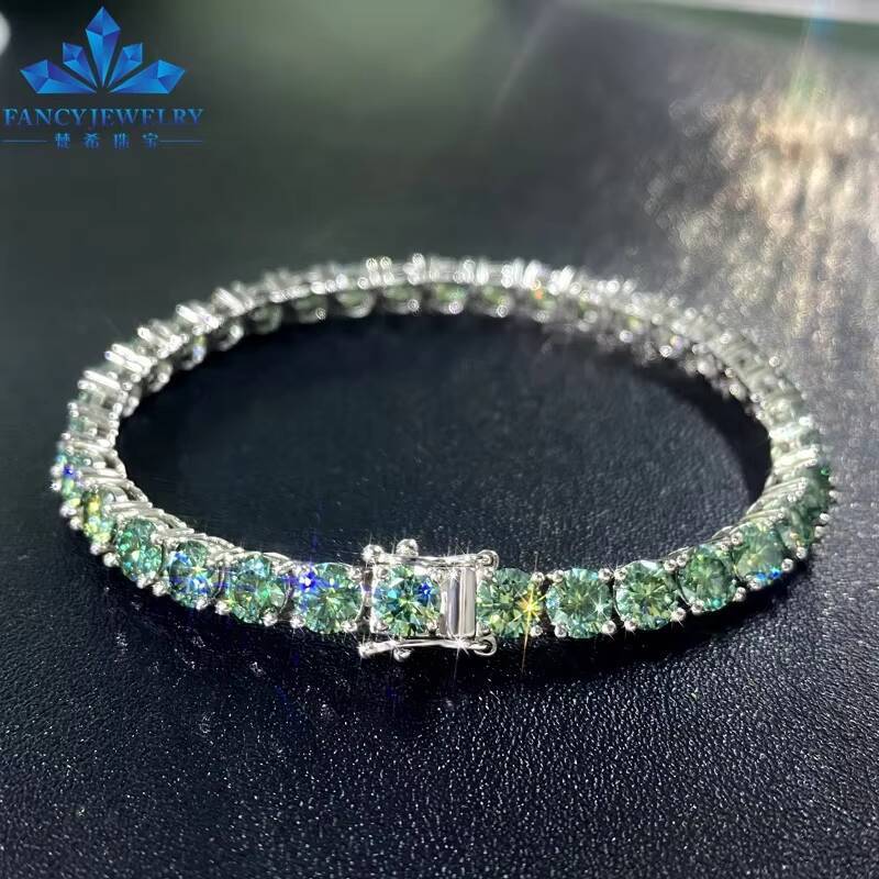 Gra Certified Moissanite Tennis Bracelet Chain Pass Diamond Tester 925 Silver 3mm 4mm Womens Blue Green Moissanite Tennis Chain