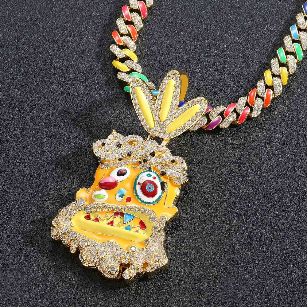 Luxury designer Cartoon Avatar pendant Colored Ice Out VVS Moissanite Hip Hop Necklace with free shipping