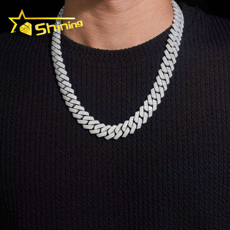 15mm Pure Sier Hip-Hop Jewelry Iced VVS Cuban Chain Moissanite New Ready for Shipment from US Warehouse