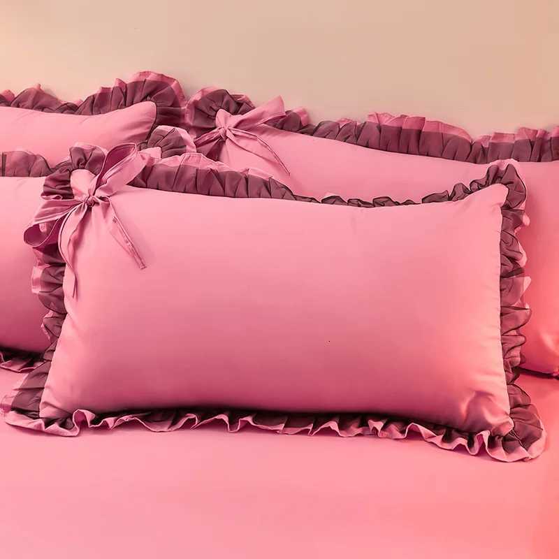 Pillow Case Korean Princess Style case with Large Lace Ruffle Girls Home Bedroom Decorative Soft Washed Cotton Cover 48x74cm C251120
