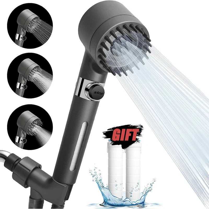 High Pressure Shower Head 3 Mode Adjustable Showers with Massage Brush Saving Water Filter SPA Showerhead Bathroom AccessoriesM251120
