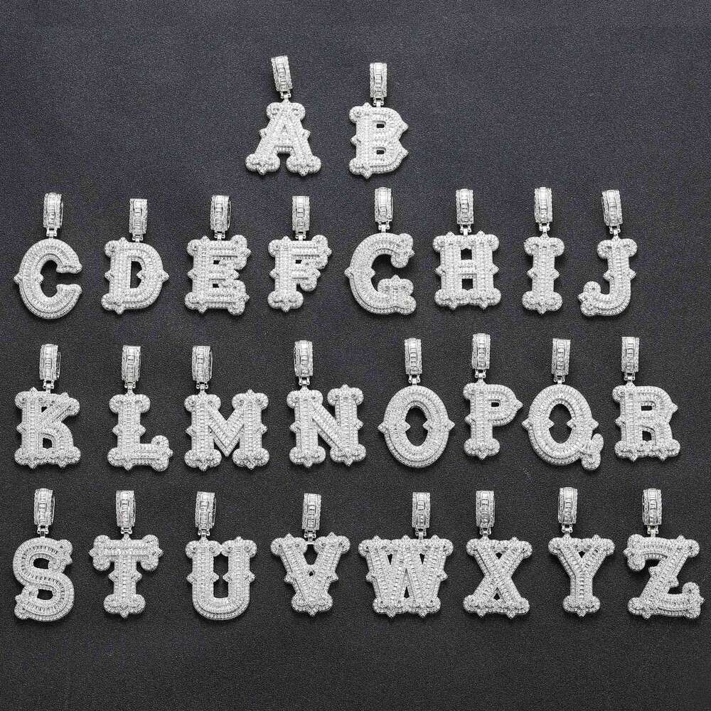 26 letter necklace pendant covered with thorns, rock candy, moire personality fashion, English letters, Hip hop ice out VVS Moismulberry stone Free de