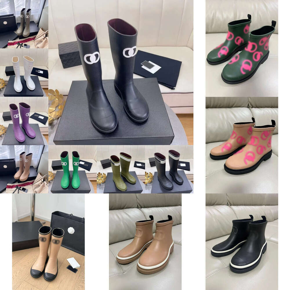 New Luxury Designer woemns rain bootWaterproof Anti Slip High Tube Rain Shoes Pure Color Highest er Heel Thick Sole Long Fashion Square Toe Men Women Rubber Boots