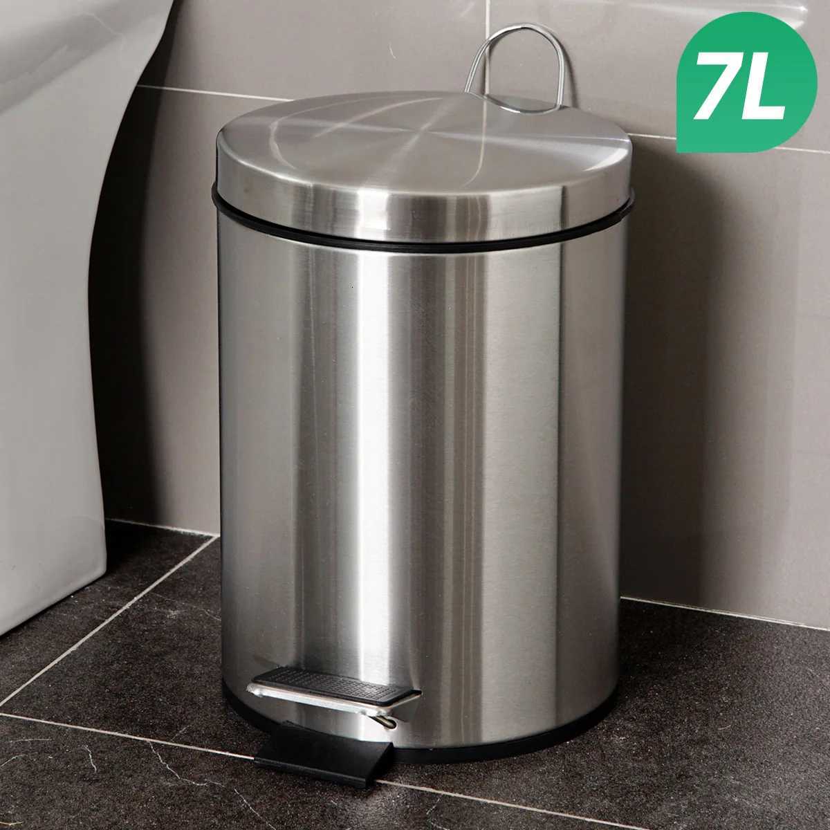 Mirror 7L 8L Stainless Steel Foot Pedal Trash Can for Hotel Bathroom Dust Bin and Kitchen Household School C251120