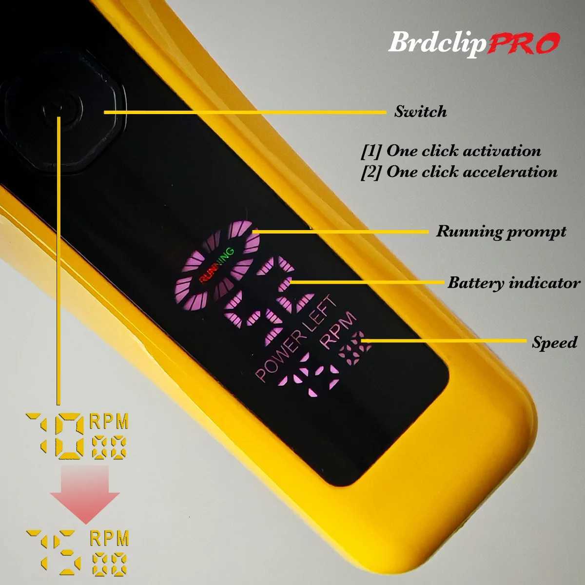 Professional BRDCLIP 619 Hair Clipper 7500RPM Precision Steel Sharp-angled Blades LCD Display Charging Base Hair Cutting MachineT251120