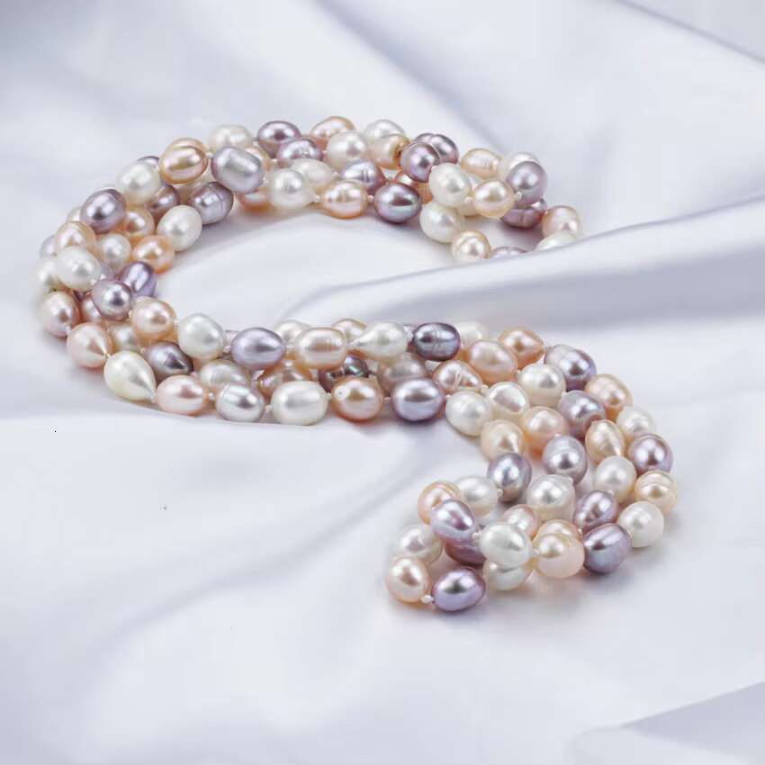 7-8mm 60 Inch Long Multi Color Freshwater Cultured Real Fresh Water Natural Wholesale Rice Pearl Necklace
