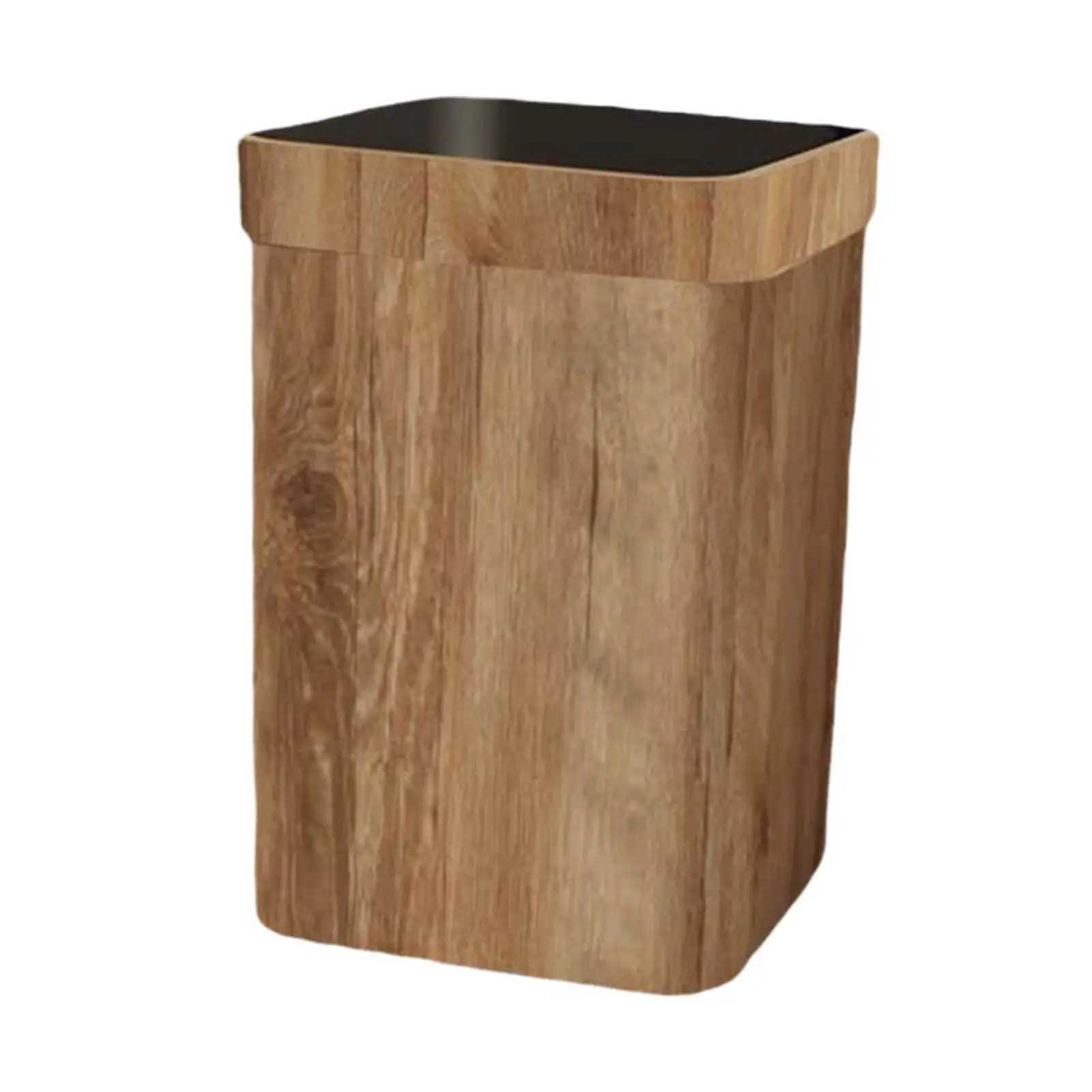 Trash Can Decorative Lidless Wood Grain Rubbish Bin for Bedroom Dorm Laundry C251120