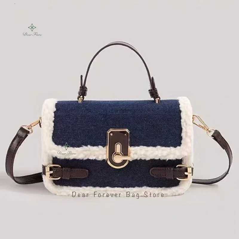 Wens Fi Lamb Wool Shoder Bags Autumn Winter New Handbag Cute Pahwork Purse Messenger Bag Casual Crossbody Bags Y251120