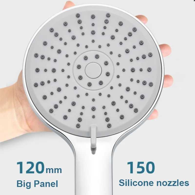 New 5 Modes Shower Head High Pressure Big Panel Large Flow Silver Black Showers Massage Handheld Showerhead Bathroom AccessoriesM251120