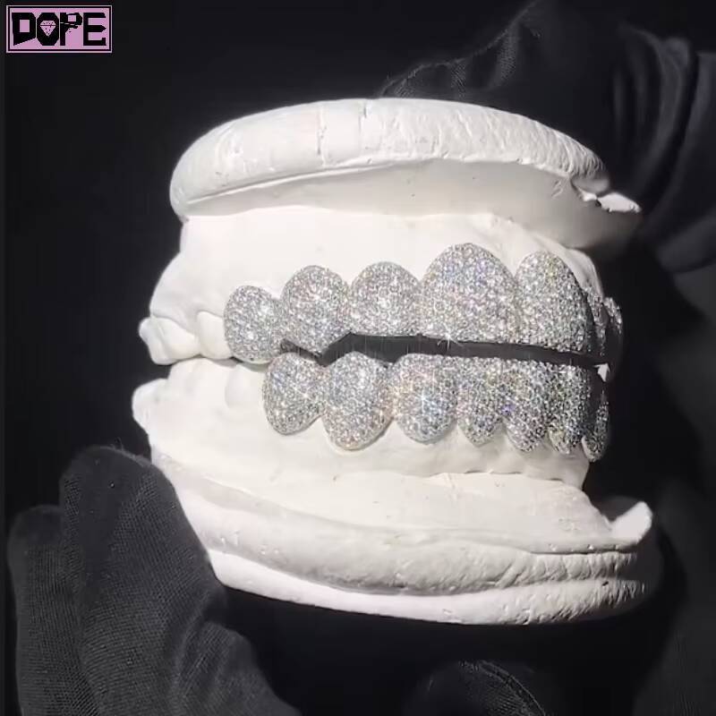 VVS Bling Iced Out Hip Hop Grillz Teeth 8x8 Custom Grillz for Teeth 925 Sterling Silver Moissanite Grillz