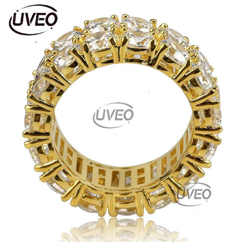 Hip Hop Iced Out Rings Micro Pave CZ Stone 9mm Tennis Band Ring Men Women Charm Jewelry Crystal Zircon Dia Gold Sier Plated Wedding
