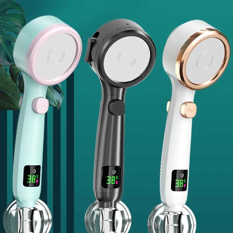 New Shower Head High Pressure Handheld Bathroom Water Saving Pressurized Adjustable Spray LED Digital Temperature DisplayM251120