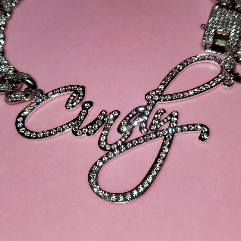 Customized Stainless Steel Word Name Necklace 12cm Diamond Cuban Chain Miami Womens Hip Hop Jewelry 250420