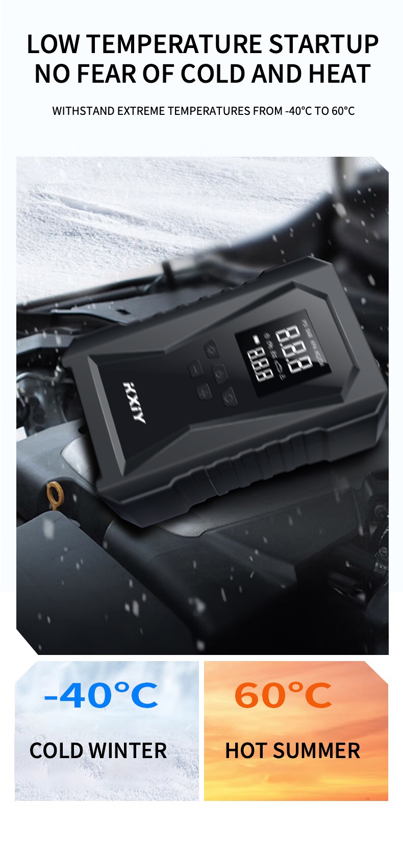 Wireless car air compression starter with air compression function, emergency battery start power supply, 12V car charger (8.0L gasoline/diesel)