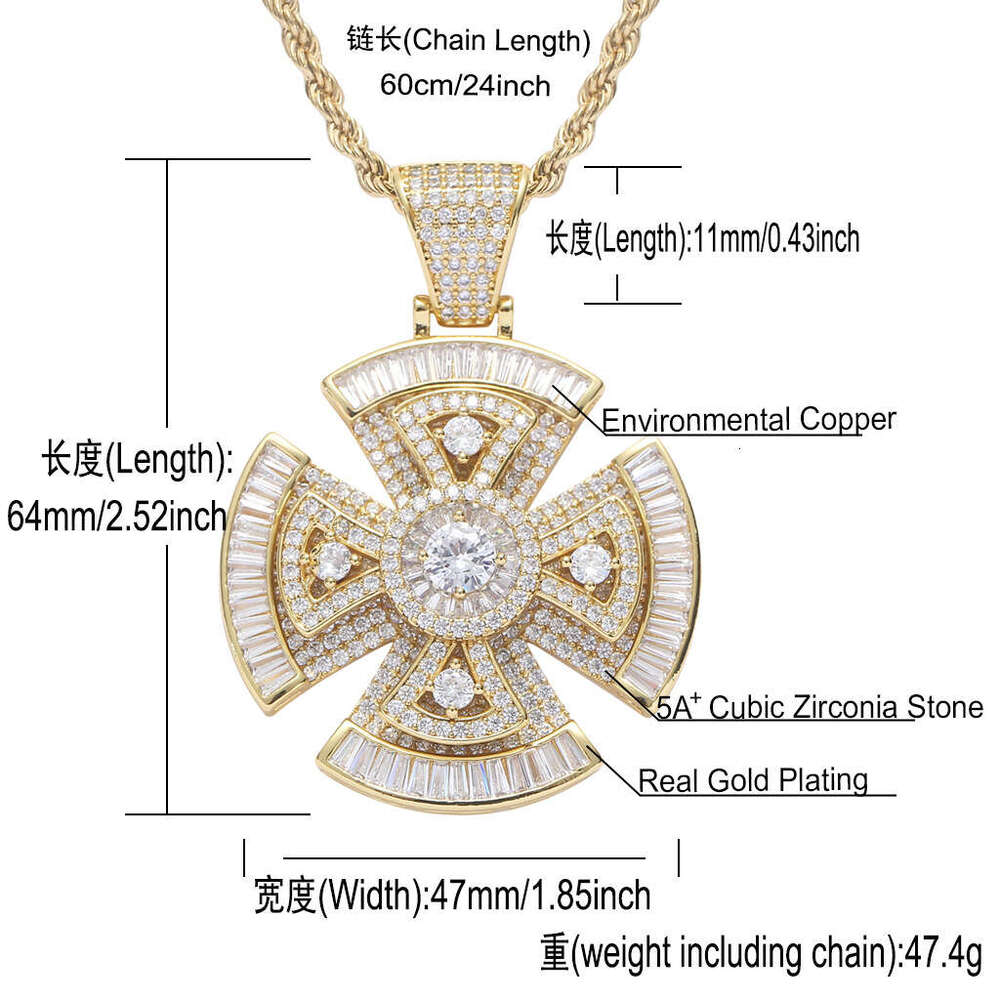 Luxury designer's new rotating windmill pendant, sterling silver, ice encrusted out VVS Moissanite men and women's hip hop necklace Free del