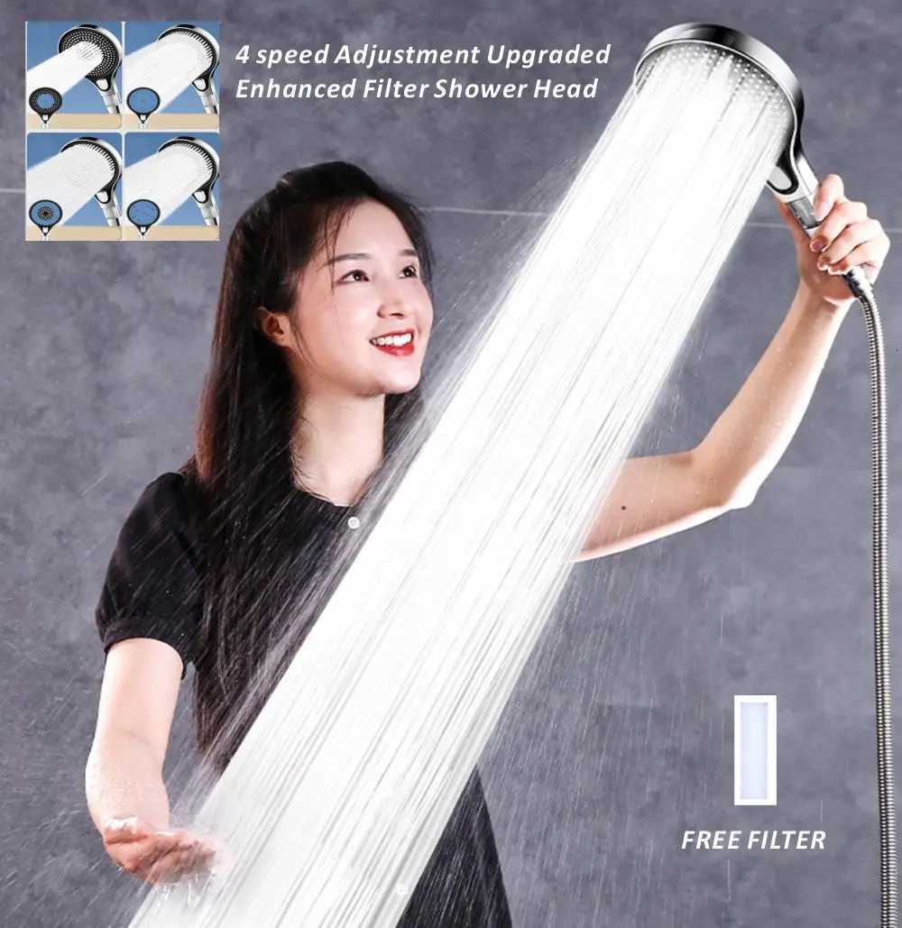 New Upgrade 13CM With Filter 4 Modes High Pressure Shower Head With Large Panel Super Powerful Water Saving Nozzle Bathroom SetM251120