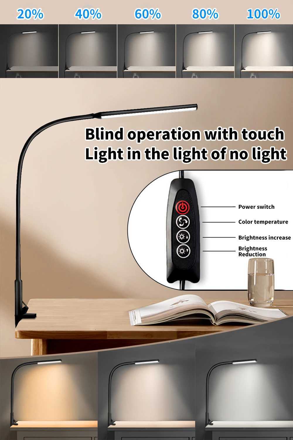 Desk Lamp LED USB Power Swing Lamp Flexible Gooseneck Clamp Dimmable Architect Lamp 3 Color Modes Desk Light M251120