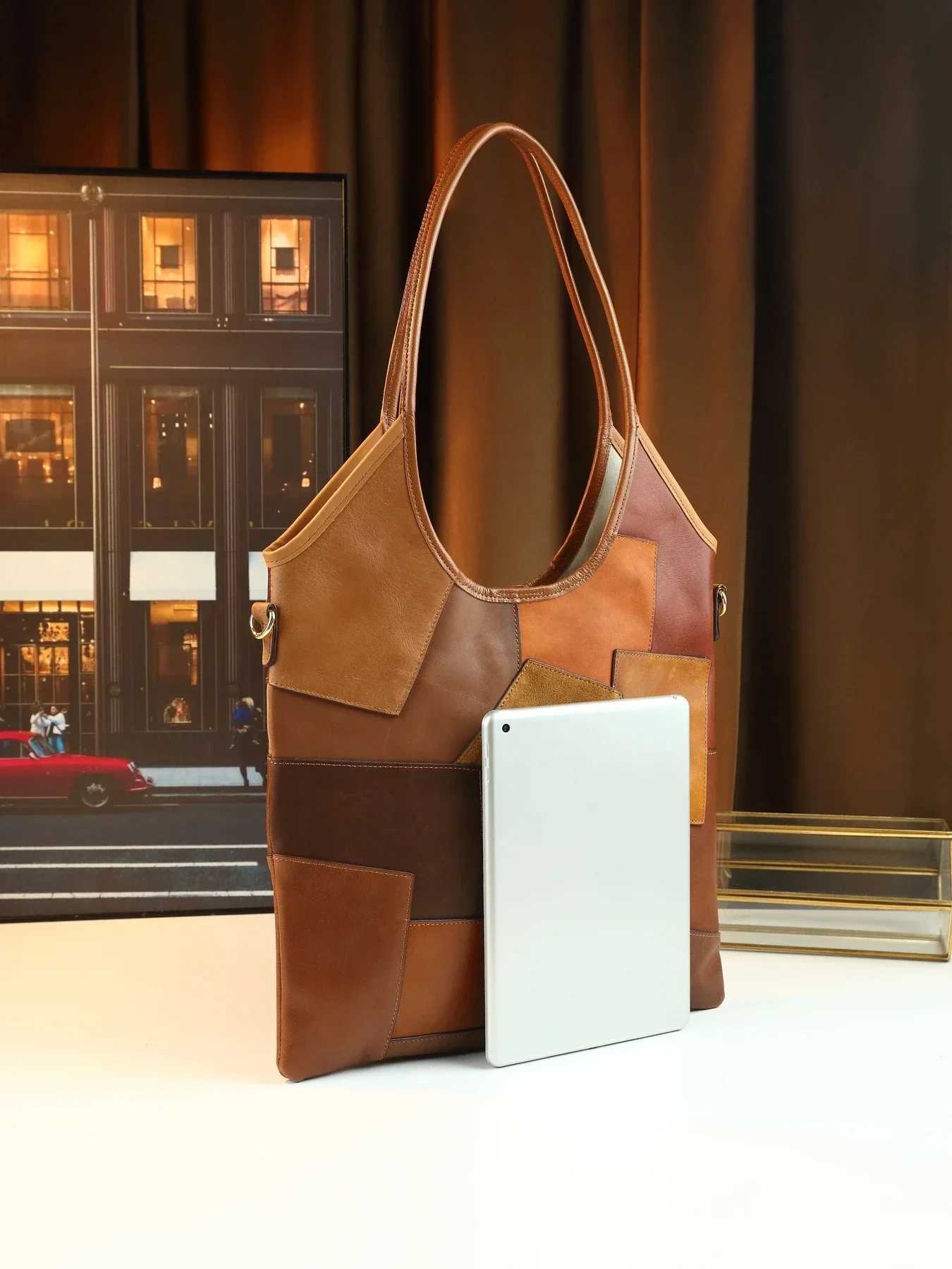 Autumn and winter Korean large-capacity tote bag cmuter bag color block shoder bag Y251120