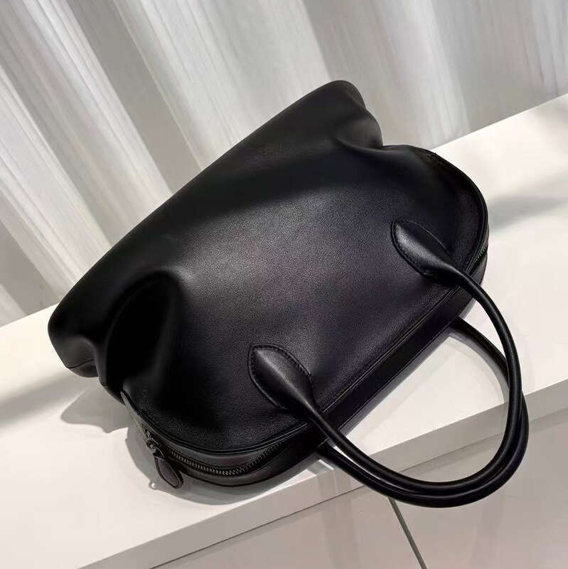 Women's Bags new light luxury top layer cowhide pleated hand-held with trendy texture and versatile temperament, large capacity women's bag