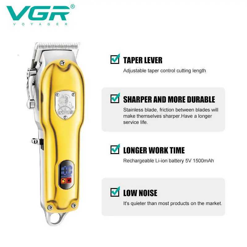 VGR 652 Hair Clipper Professional Hair Cutting Machine Adjustable Hair Trimmer Cordless Barber Digital Display Clipper for MenT251120